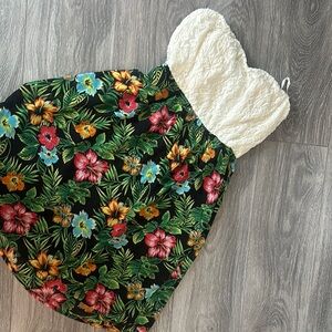 Floral Strapless Dress with White Lace Bodice